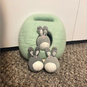 LOVEVERY Bunnies in a felt burrow